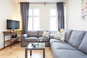Geräumiges Wohnzimmer mit beiden Sofas 